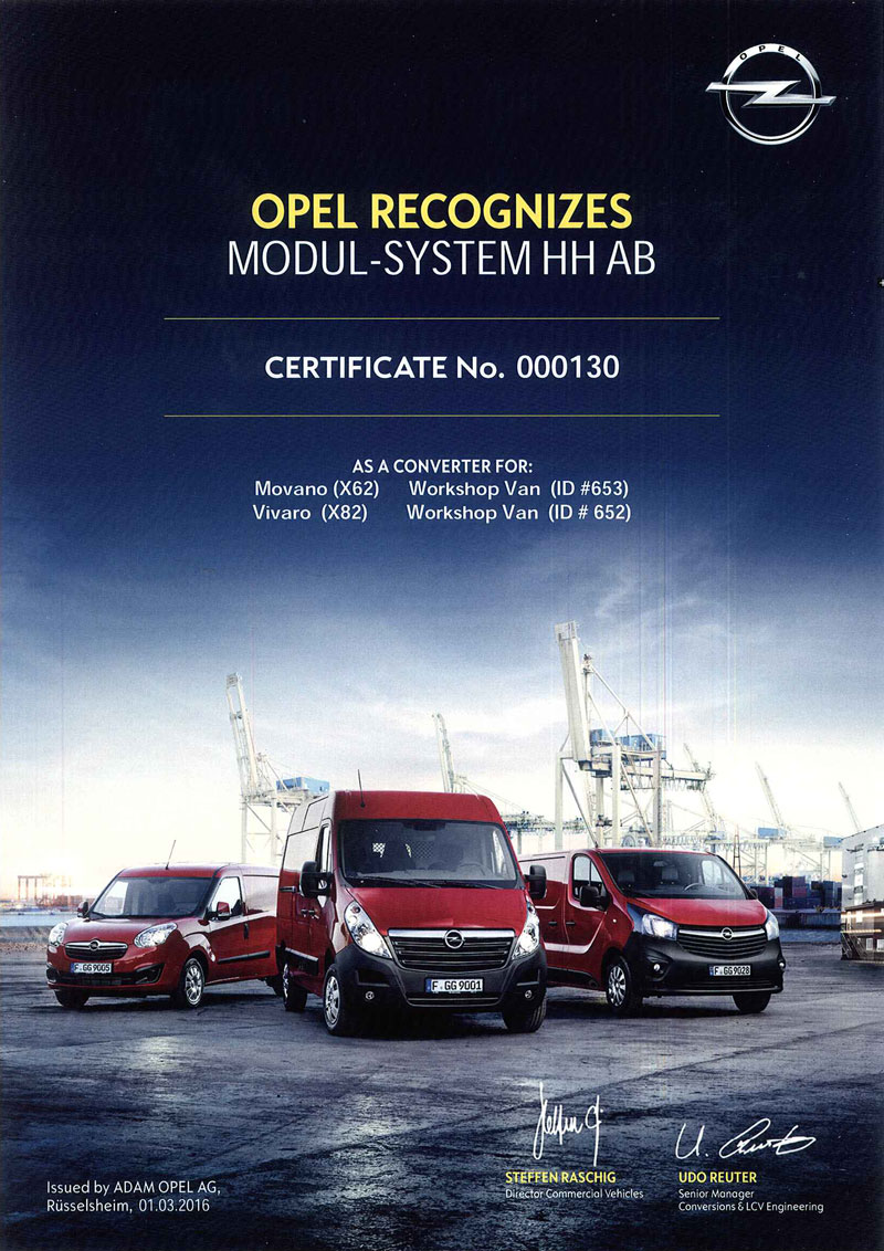  Modul-System gecertificeerd door Opel