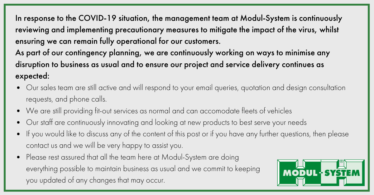 Het management team van Modul-System bekijkt in antwoord op de COVID-19 situatie
